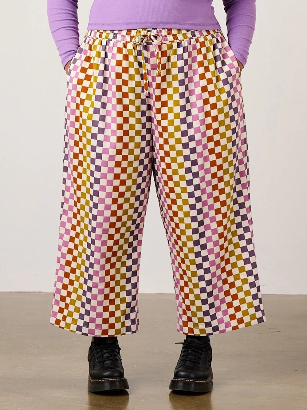 🏁 Lucy & Yak - Chuck Wide Leg Cotton Trousers in Retro Picnic Checkerboard 🏁